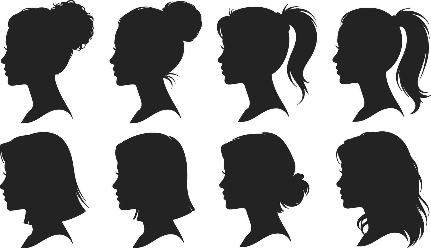 Diverse female hairstyles silhouettes elegant profiles vector