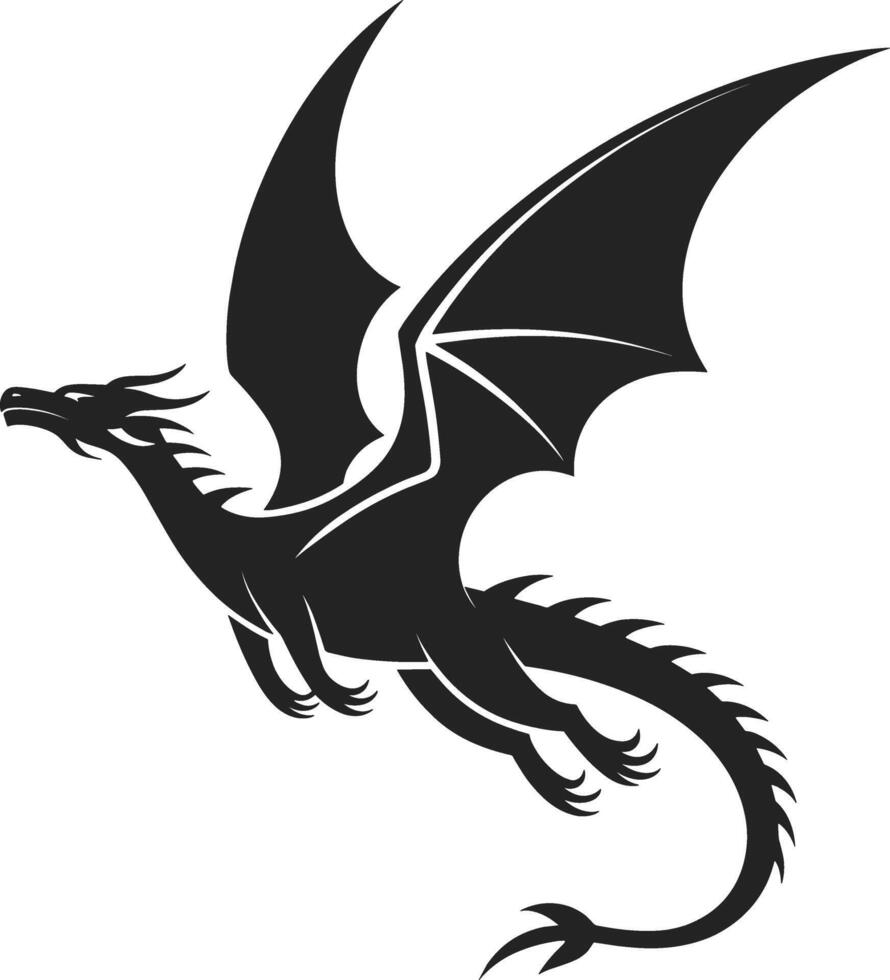 Black dragon flying with wings spread wide creature vector