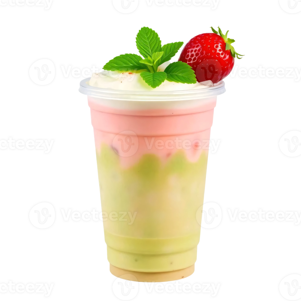 A strawberry milkshake with a strawberry on top png
