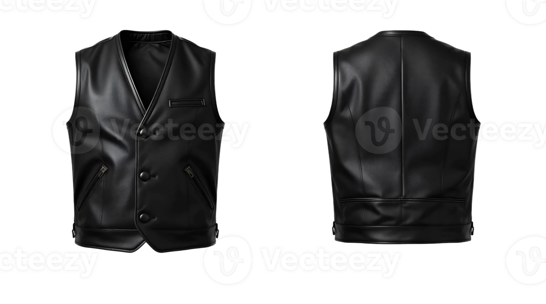 Two black leather vests with buttons on the front png