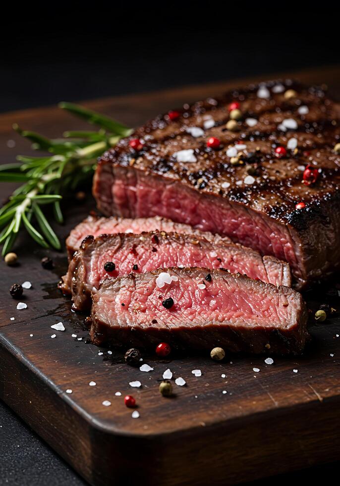 Gourmet Sliced Steak with Rosemary and Peppercorns photo