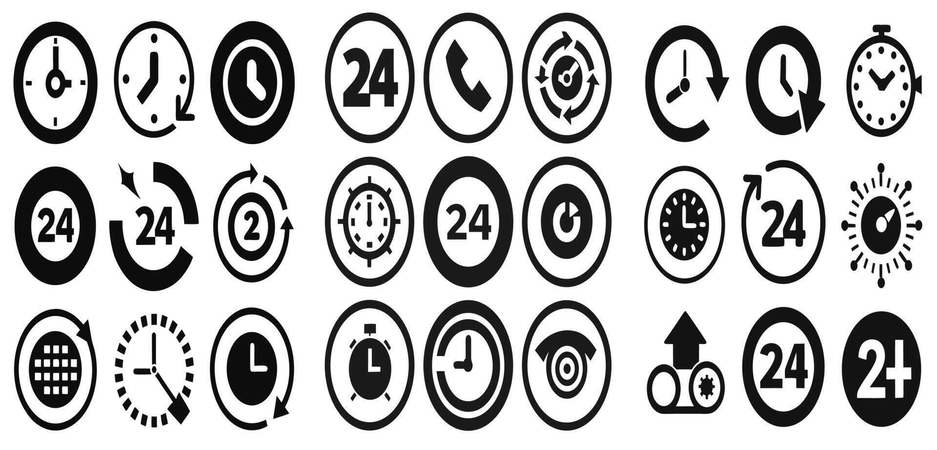 Collection of Time and 24-Hour Service Icons vector