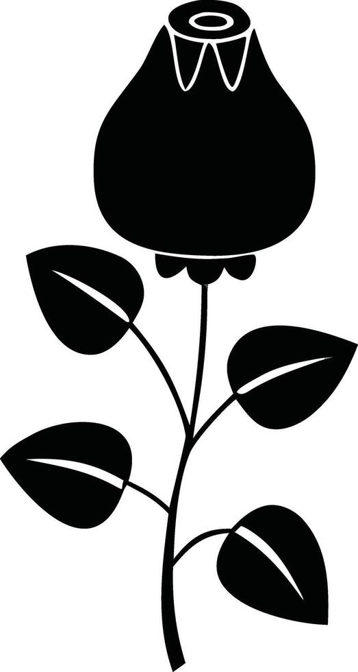 Stylized Rosebud with Leaves Silhouette vector