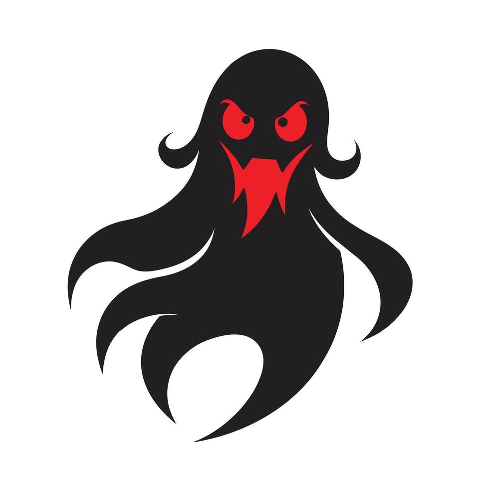 Spooky Black Ghost with Red Eyes and Mouth helloween vector