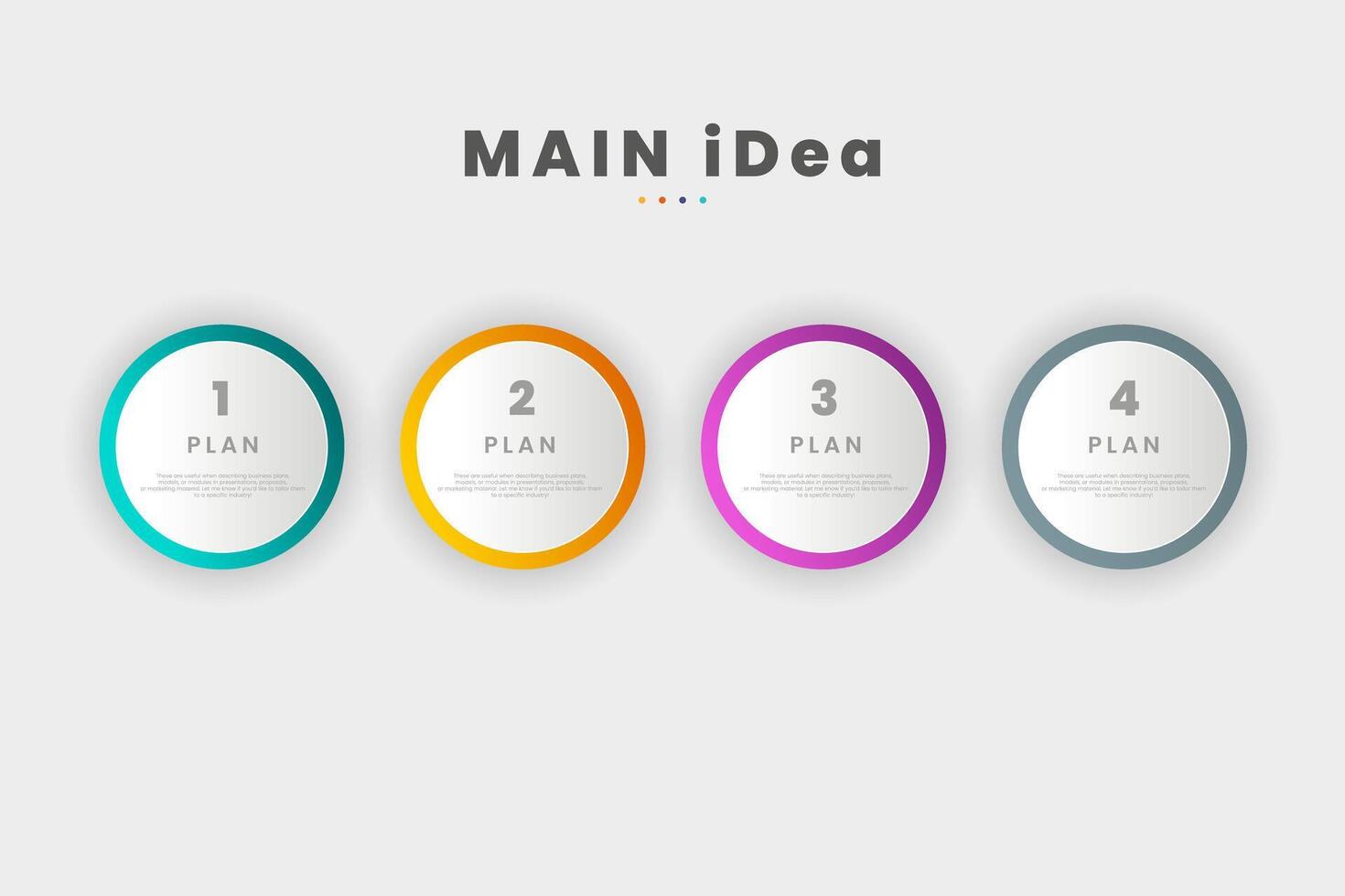 Four circle infographic template with 5 steps for success. Business circle template with optionsBusiness infographic concepts with symbolizing innovative icon at the center vector