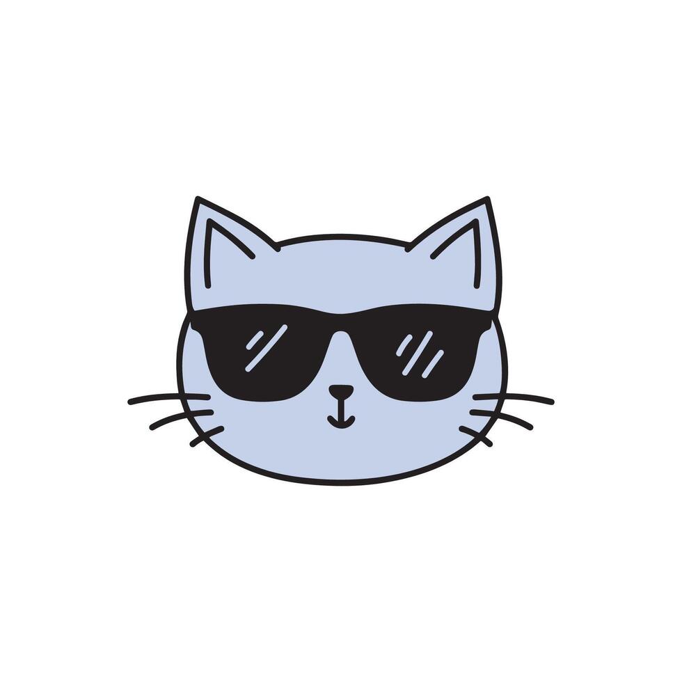 Cute cat wearing glasses in doodle style vector