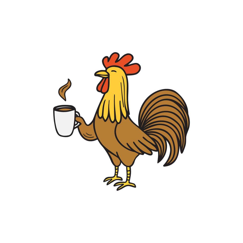 Morning rooster holding coffee or tea vector