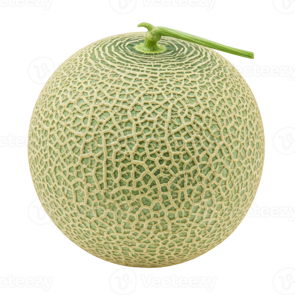 Isolated whole cantaloupe melon with green stem on transparent background png