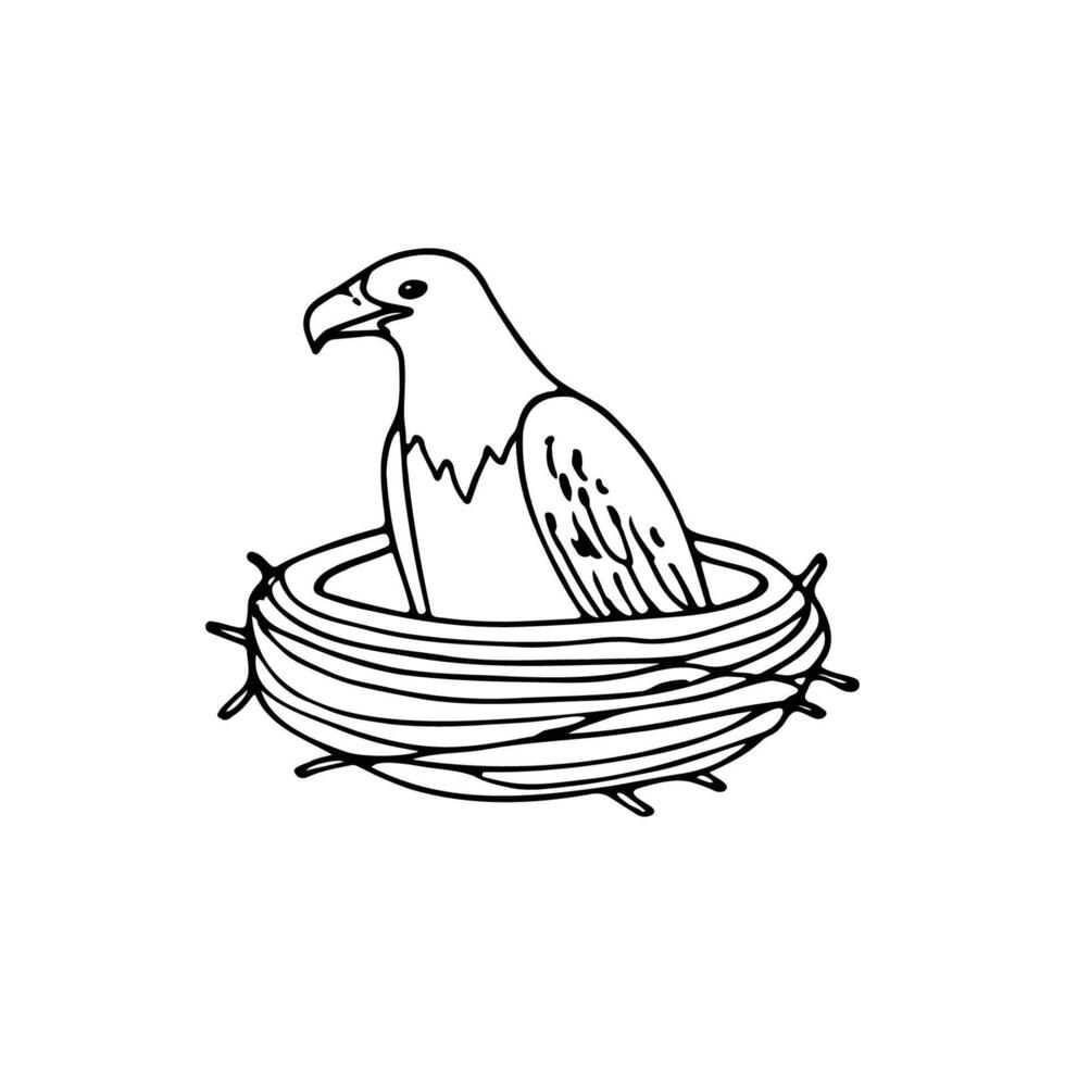 Illustration of eagle nest resting on mountain ledge vector