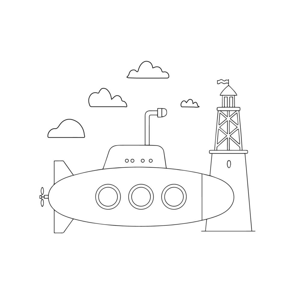Submarine approaching an ocean research station vector