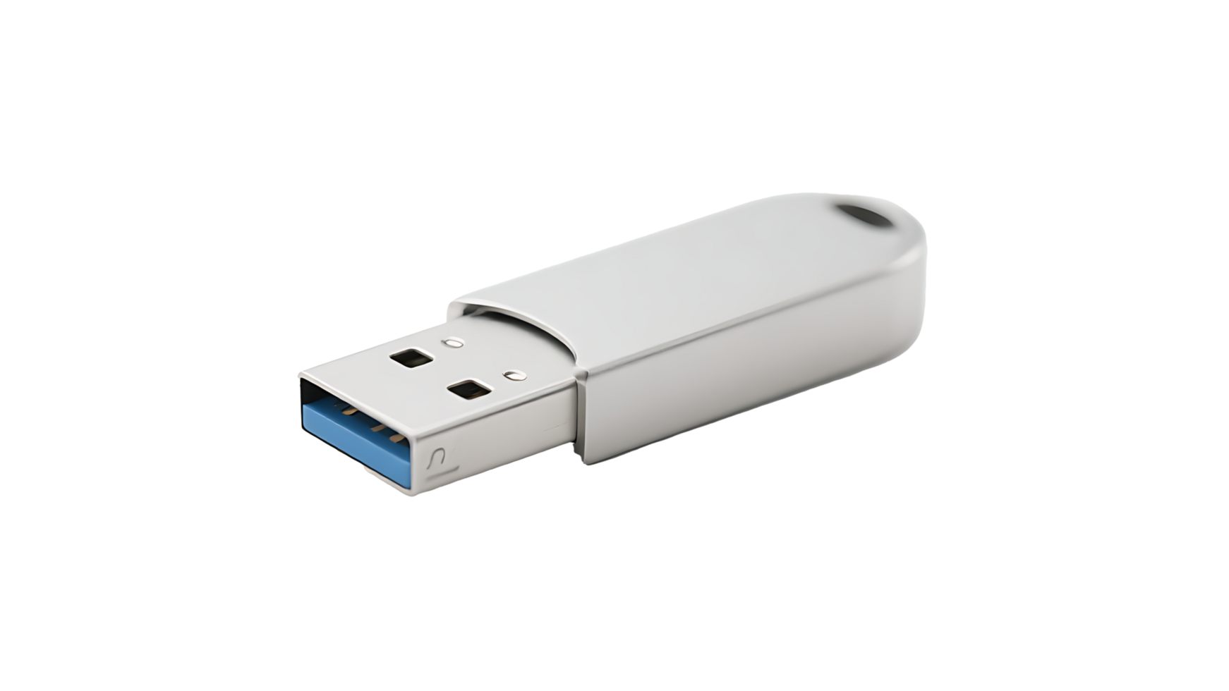 Transparent USB Flash Drive, Realistic 3D Render of a Sleek White USB Drive with Blue Connector, Isolated on Transparent Background for Easy Design Integration png