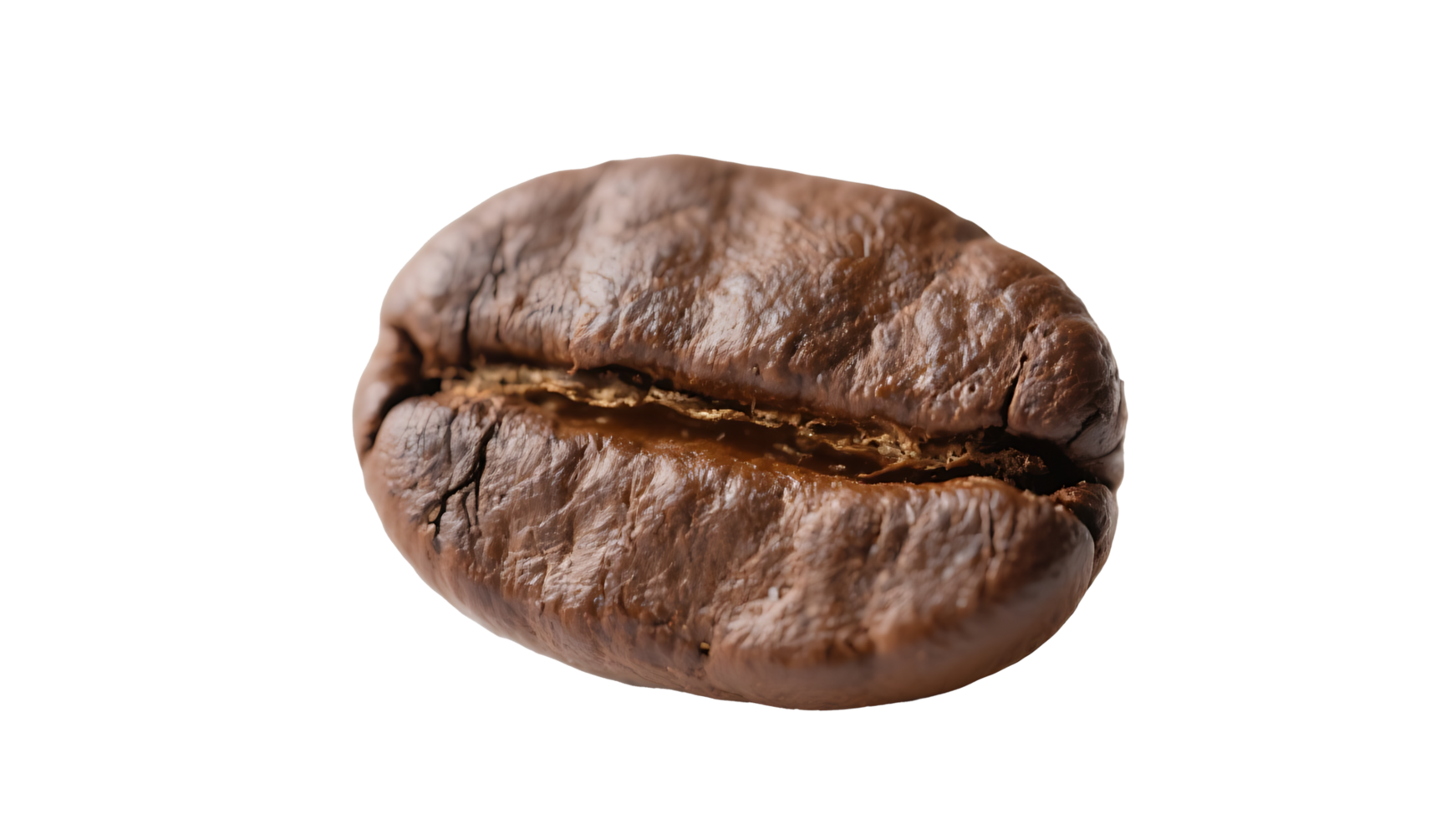 Transparent of Roasted Coffee Bean, Close-up Detailed Image of a Single Dark Brown Roasted Coffee Bean with Visible Texture and Crack, Isolated on a Transparent Background for Design Elements png