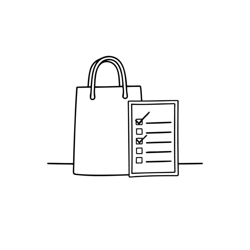 Shopping bag with open grocery list vector