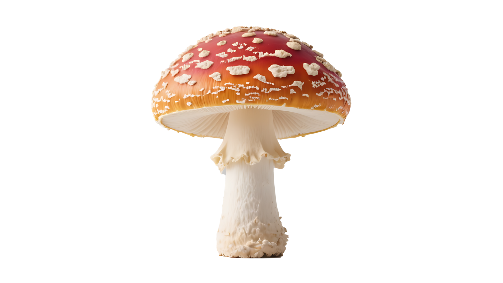 Transparent Amanita Muscaria Mushroom, Highly Detailed Red and White Toadstool with Creamy Stem Isolated on Transparent Background, Perfect for Fantasy, Fairytale, or Autumn Designs png