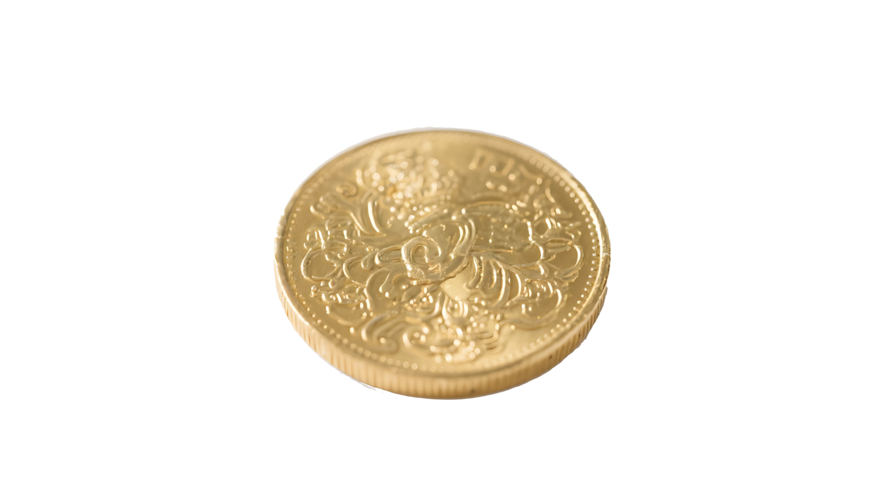 Transparent Gold Coin , High-Resolution Image of a Single Gold Coin with Intricate Design Isolated on Transparent Background, Ideal for Design Projects and Digital Compositions png