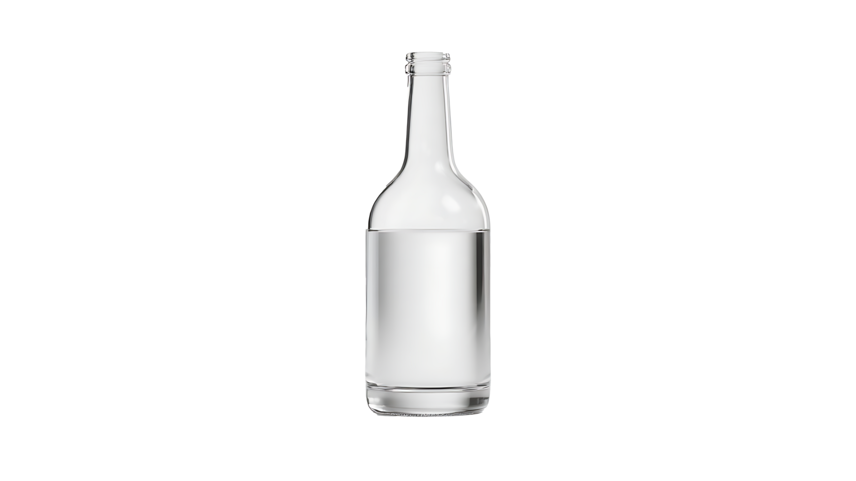 Transparent of a Clear Glass Bottle with a Blank Label, A Realistic Render of an Empty Glass Bottle on a Transparent Background, Perfect for Mockups and Design Projects png