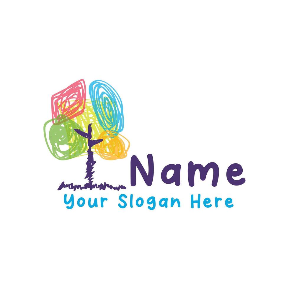 Abstract Tree Crayon Logo for Kindergarten in Colorful and Playful Style vector