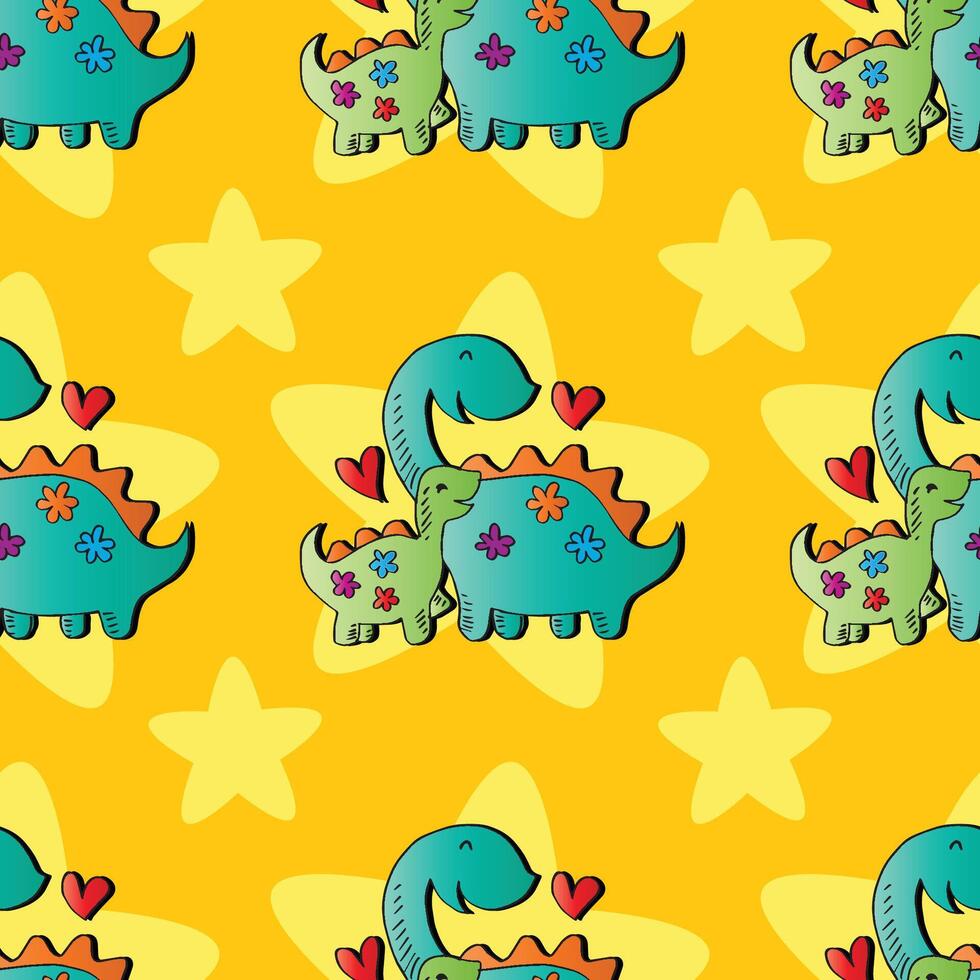 Cartoon dinosaurs with hearts and flowers vector