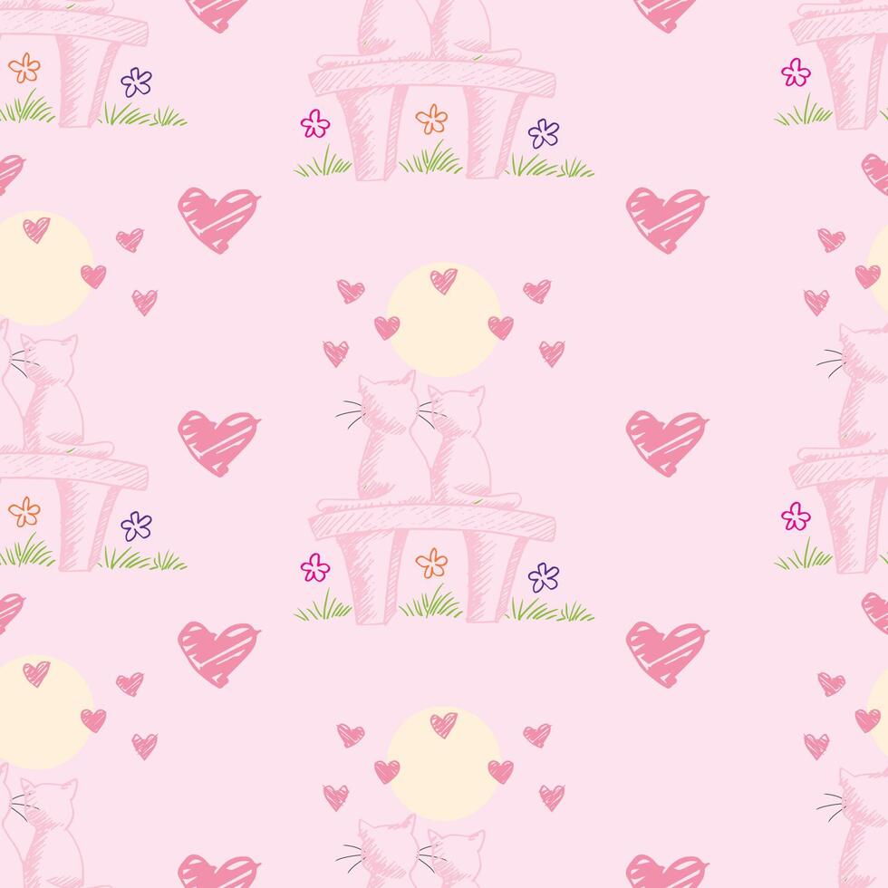 Cats sitting together with hearts vector
