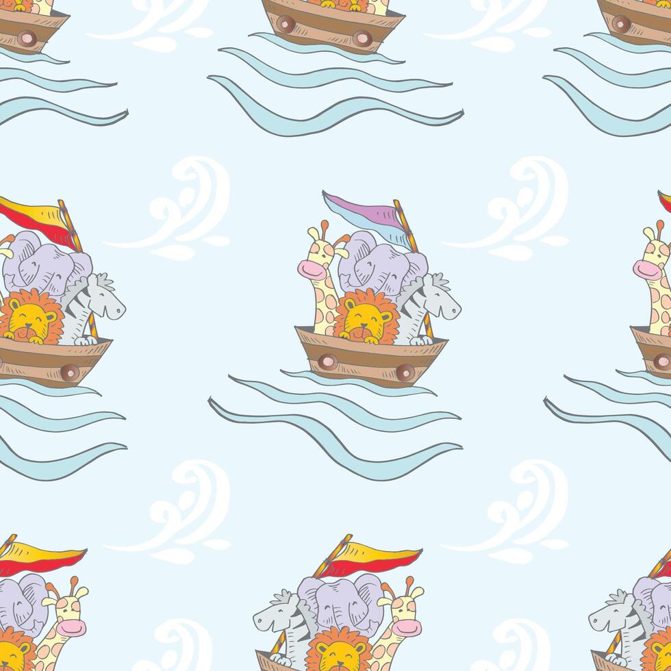 Colorful pattern of animals on a boat vector
