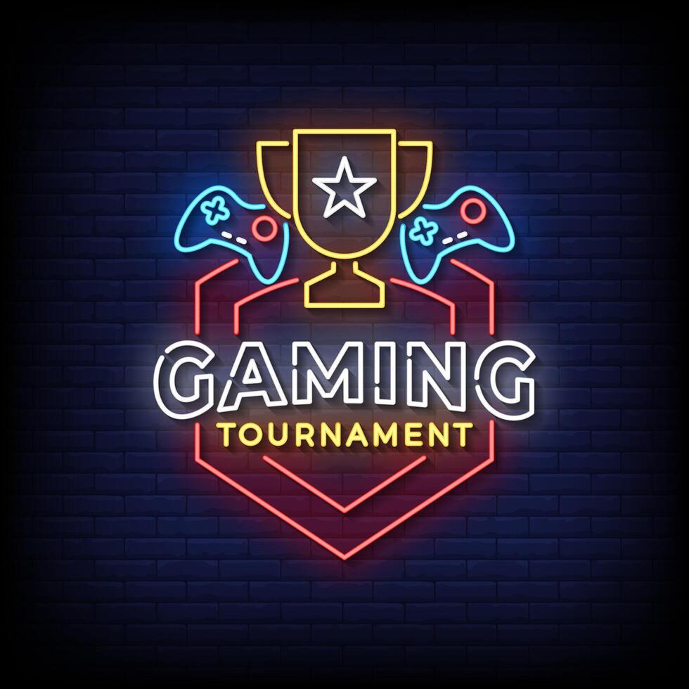 Gaming tournament neon logo design vector