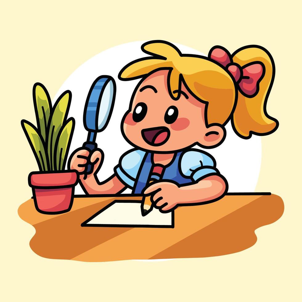 Child with magnifying glass illustration vector