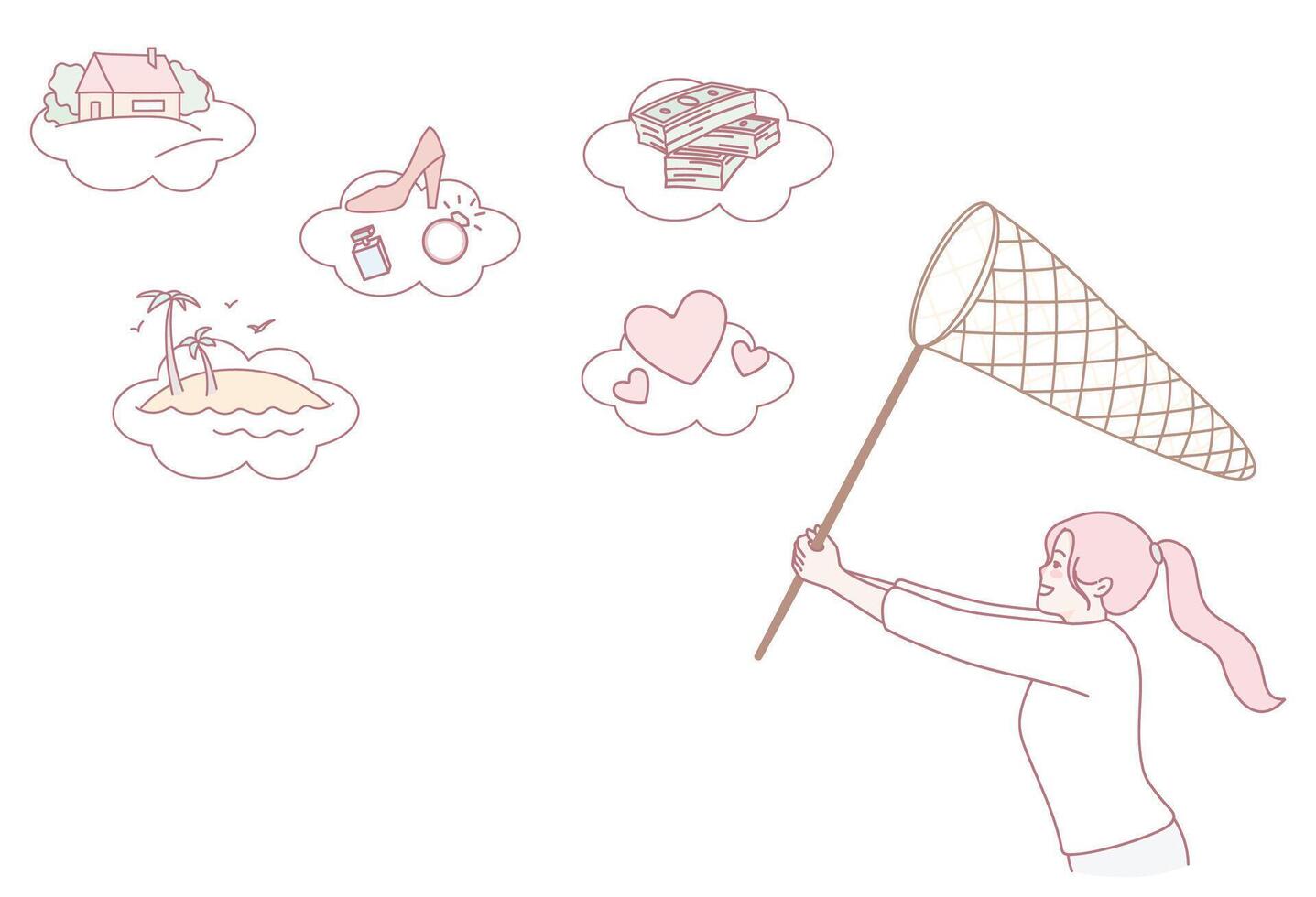 Illustration of a person catching dreams vector
