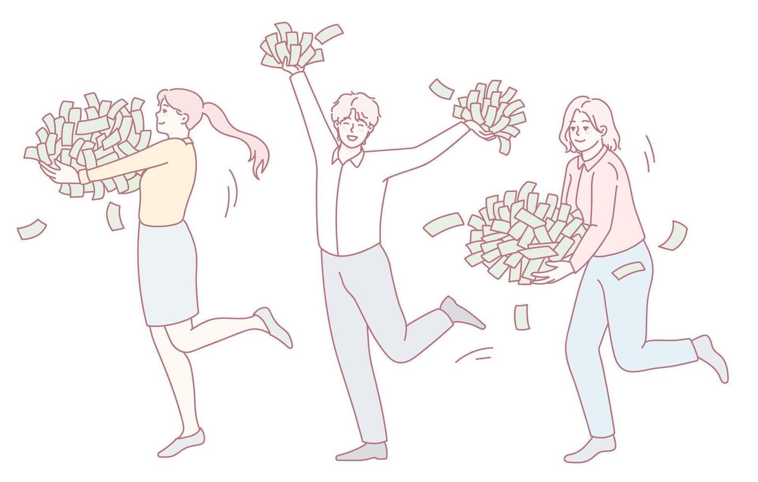 People cheering with money in hands vector