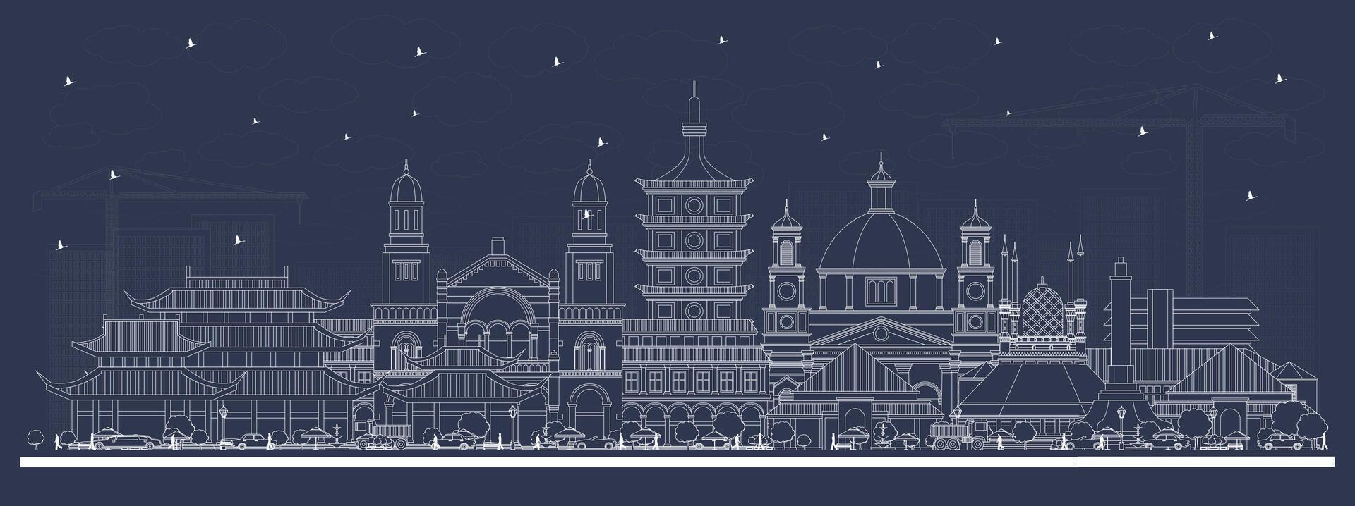 Outline Semarang Indonesia City Skyline with white Buildings. Business Travel and Concept with Modern Architecture. Semarang Cityscape with Landmarks. vector