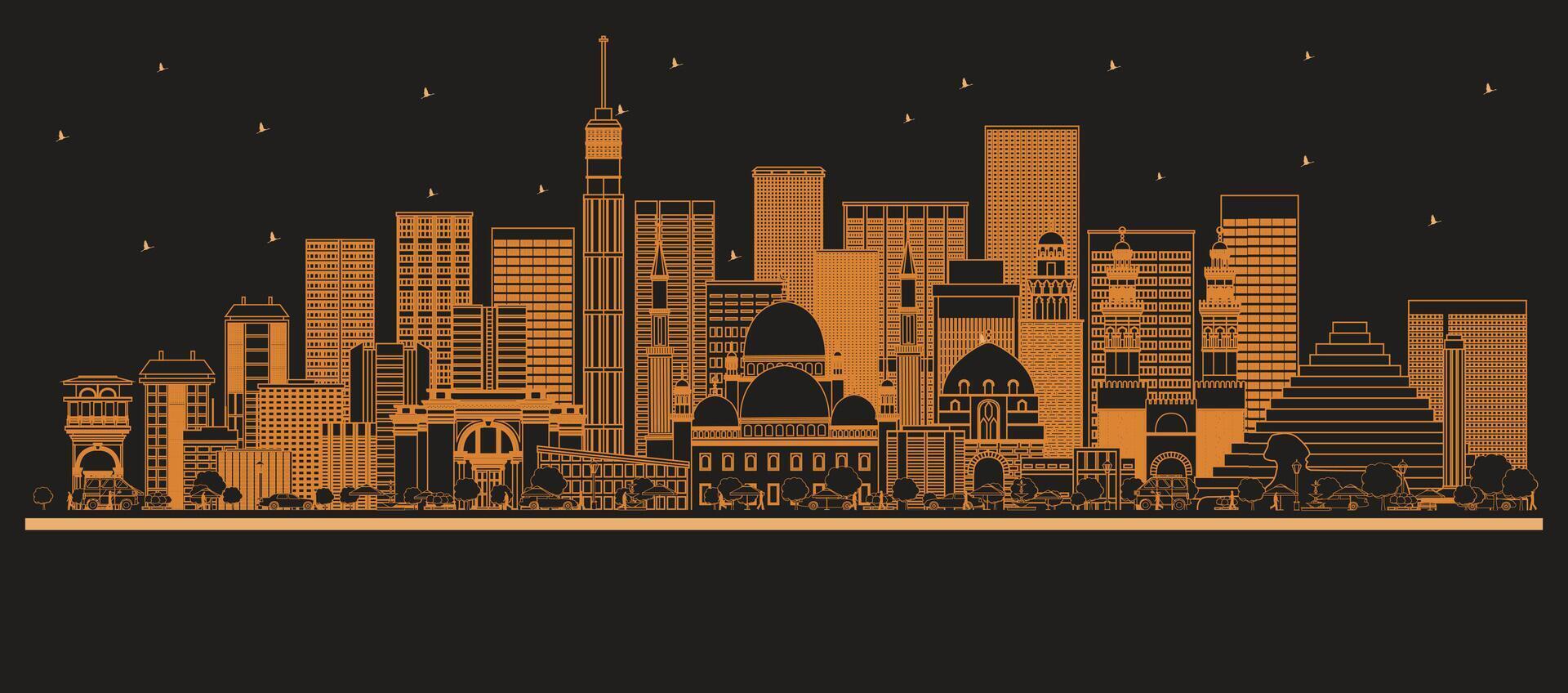 Outline Cairo Egypt City Skyline with orange Buildings. Business Travel and Concept with Modern Architecture. Cairo Cityscape with Landmarks. vector