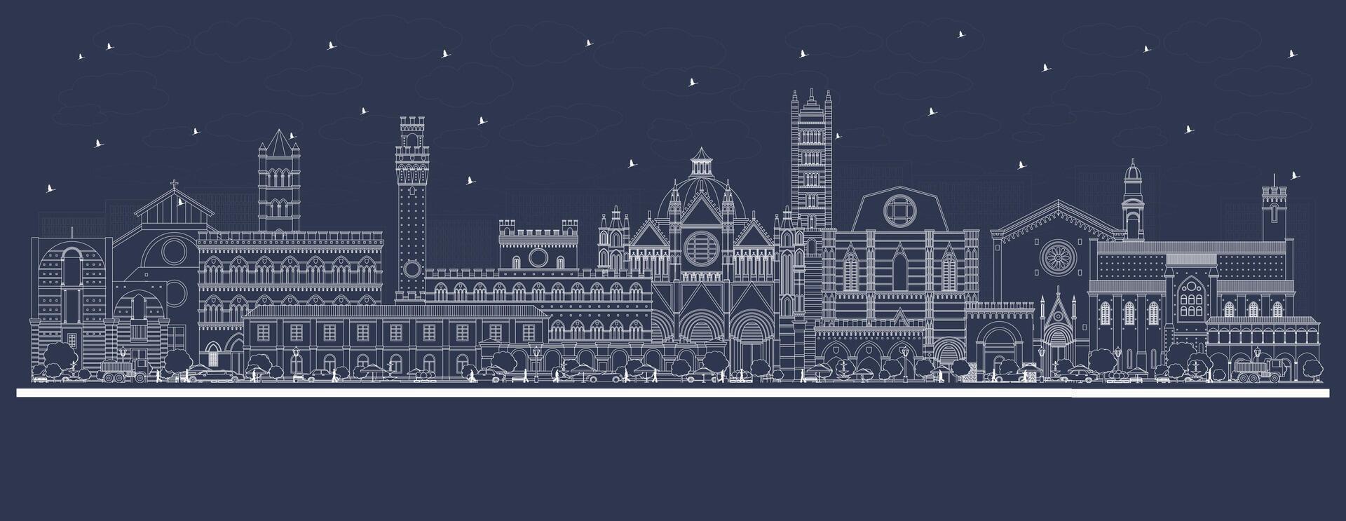 Outline Siena Tuscany Italy City Skyline with white Buildings. Illustration. Business Travel and Concept with Historic Architecture. Siena Cityscape with Landmarks. vector