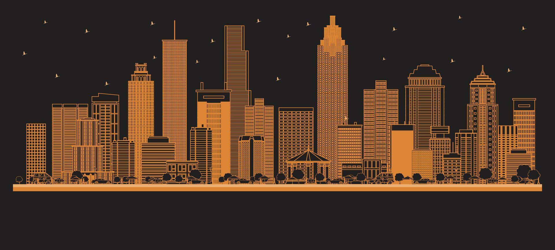 Outline Atlanta Georgia City Skyline with orange Buildings. Business Travel and Concept with Modern Architecture. Atlanta USA Cityscape with Landmarks. vector