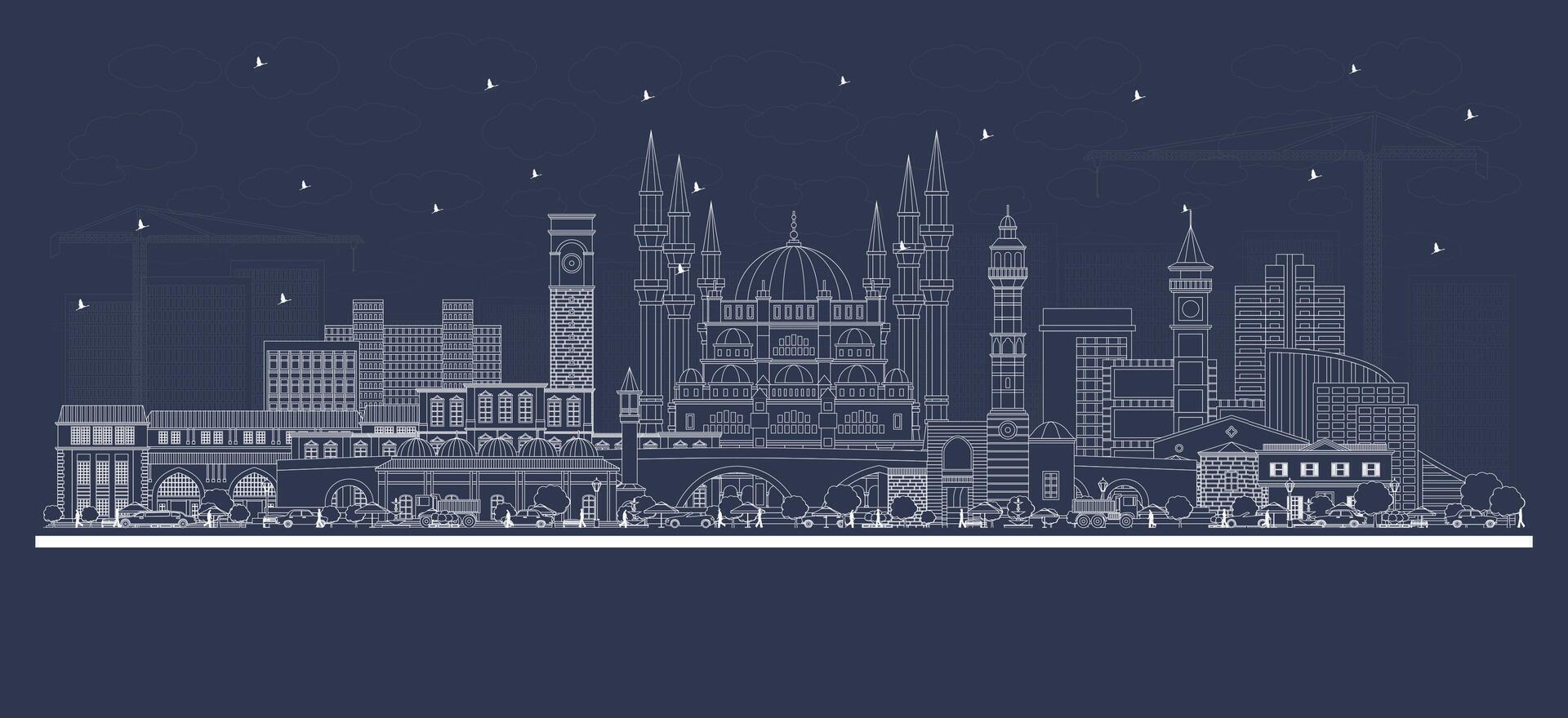Outline Adana Turkey City Skyline with white Buildings. Illustration. Business Travel and Concept with Historic Architecture. Adana Cityscape with Landmarks. vector