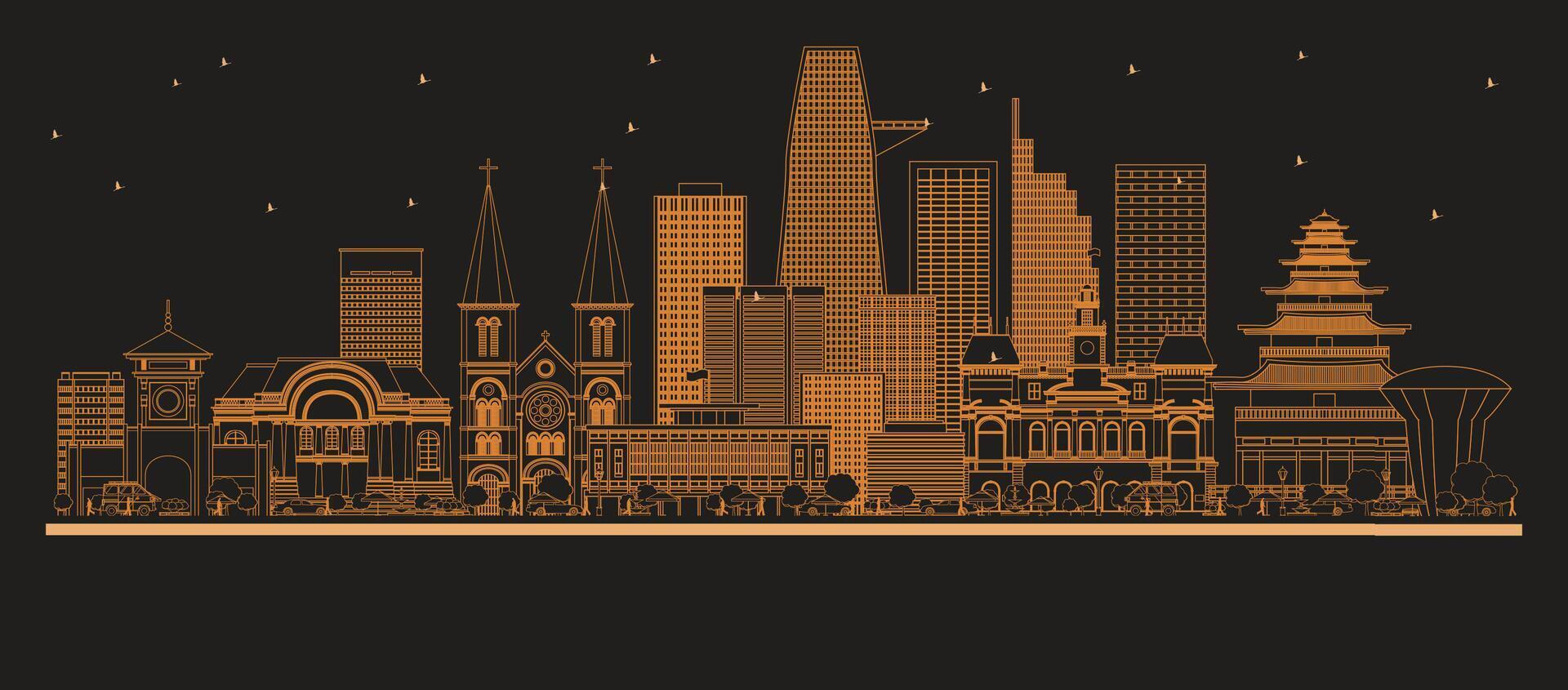 Outline Ho Chi Minh Vietnam City Skyline with orange Buildings. Illustration. Business Travel and Tourism Concept with Modern Architecture. Ho Chi Minh Cityscape with Landmarks. vector