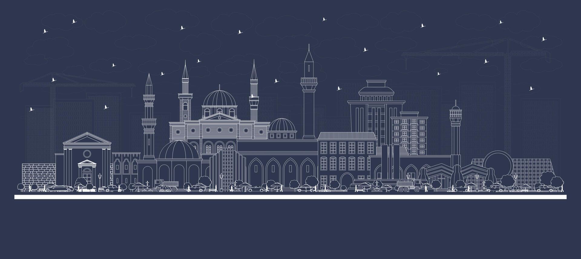 Outline Gaziantep Turkey City Skyline with white Buildings. Business Travel and Concept with Historic Architecture. Gaziantep Cityscape with Landmarks. vector