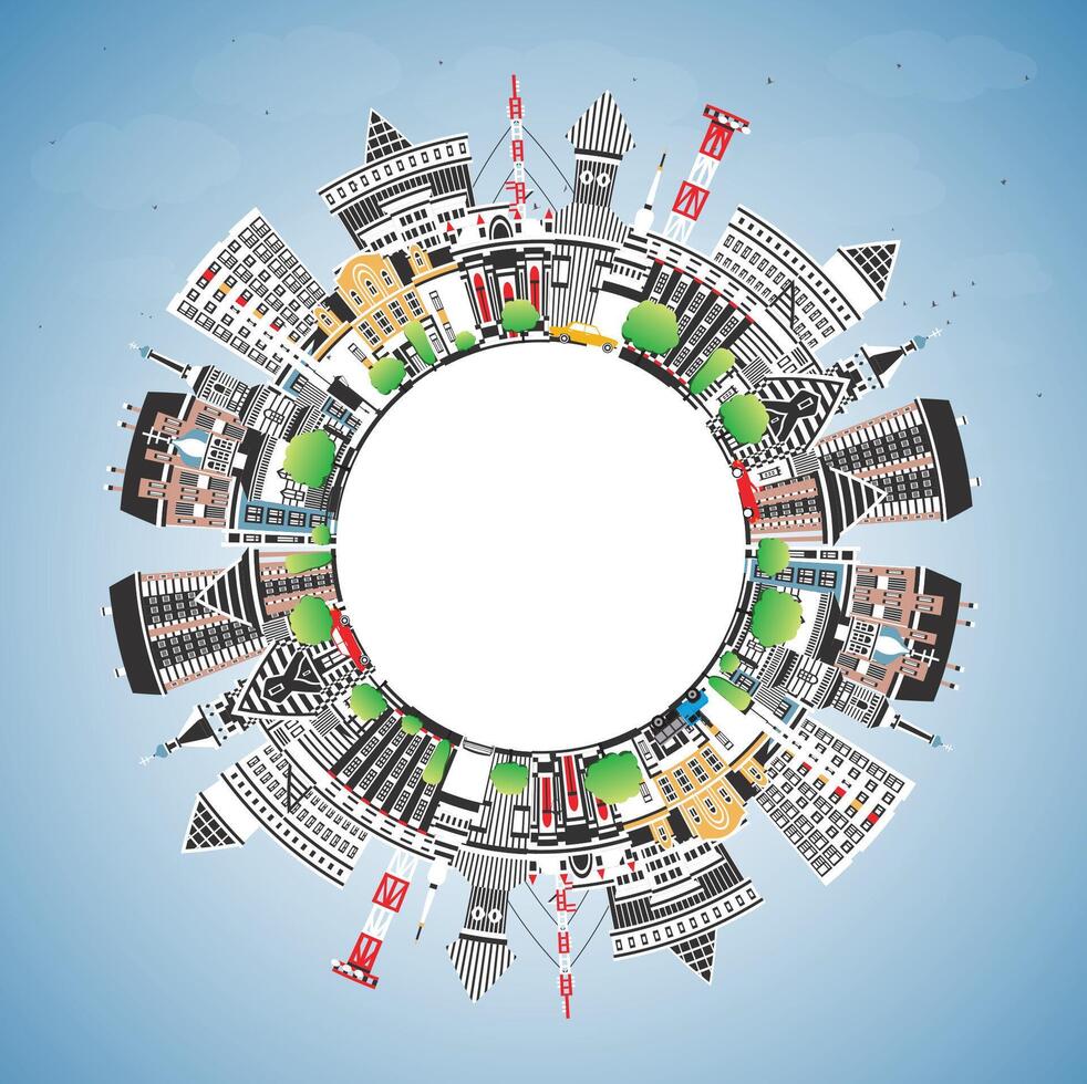 Colorful city illustration with blank center vector