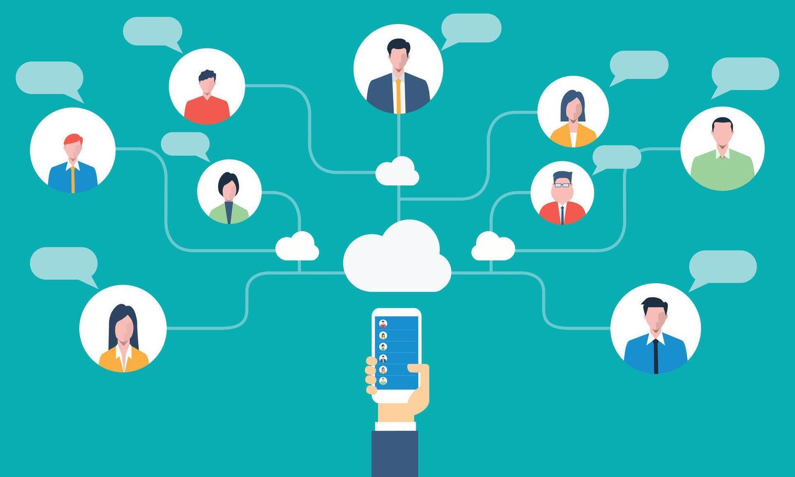 social network communication and business connection on mobile vector