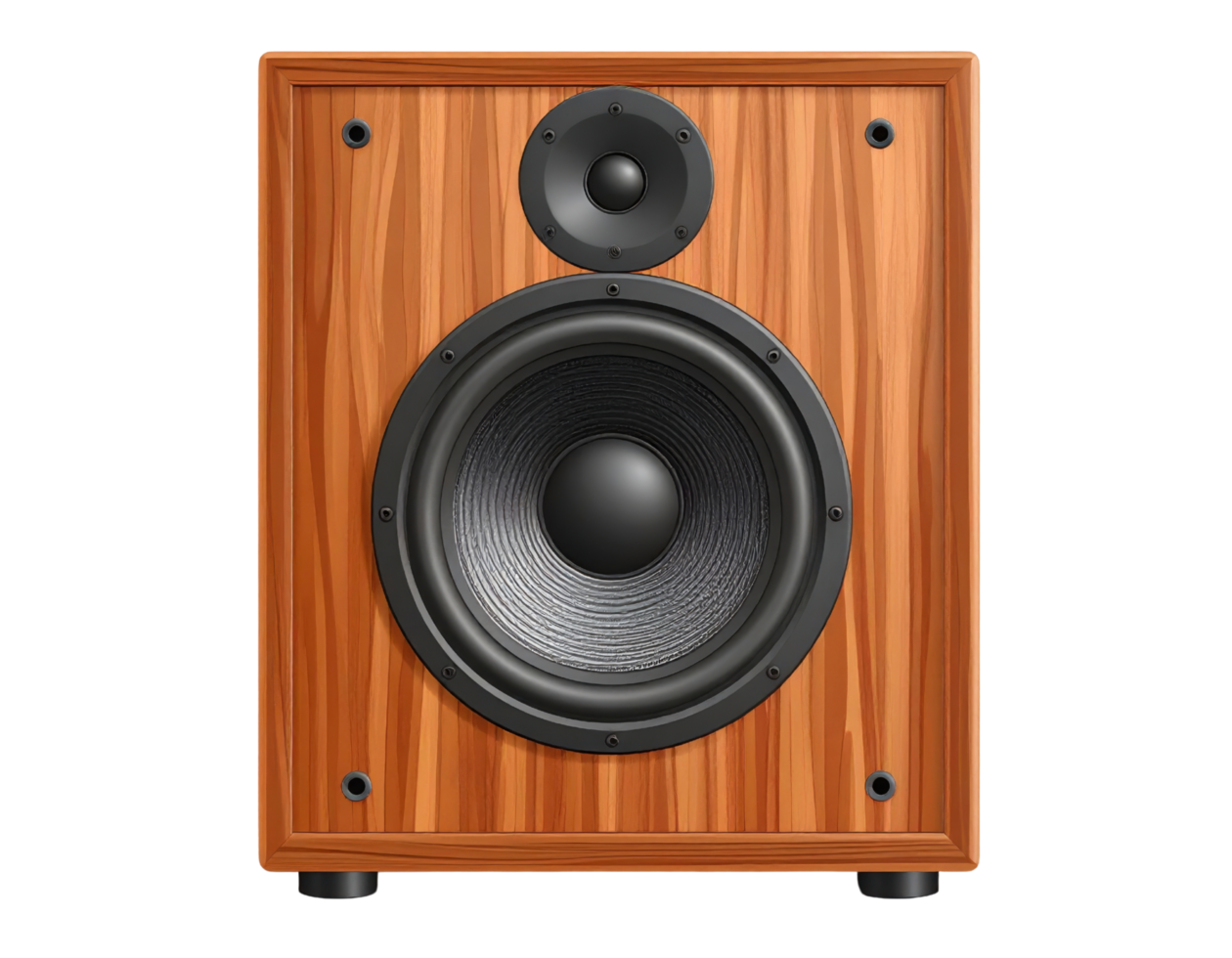 A vintage-style wooden audio speaker with a large woofer and tweeter png