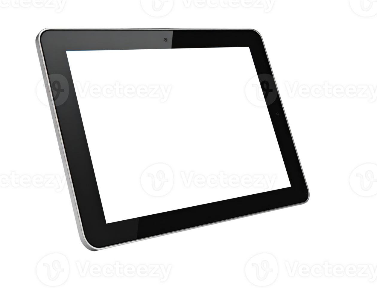 A modern digital tablet with a blank white screen, angled slightly to the right, perfect for showcasing content, technology, and interactive media concepts. png