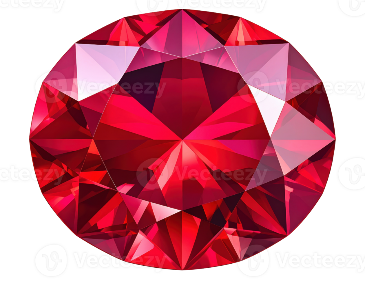 Brilliant red ruby gemstone with faceted cuts and sparkling reflections png