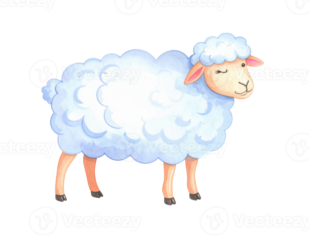 A sweet and fluffy cartoon sheep with a gentle expression and soft white wool png