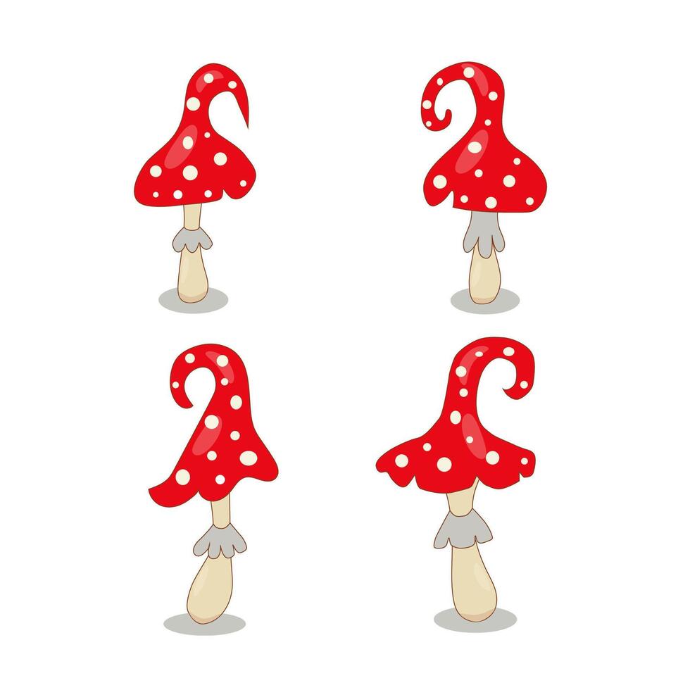 set of autumn fly mushrooms, on a white background, hand-drawn. vector