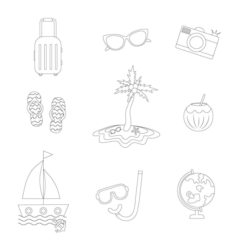 Set of summer travel illustrations. Summer holidays. vector