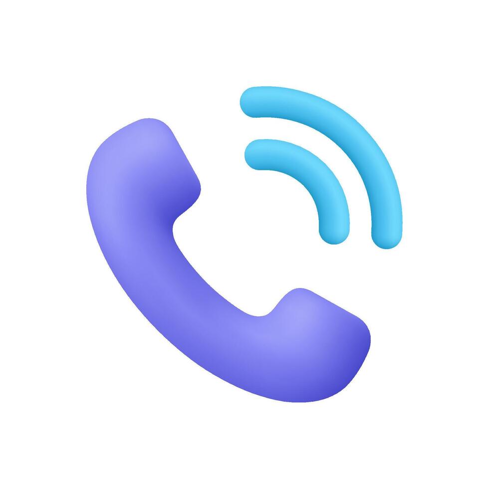 Purple phone handset with blue signal ringing waves. Phone call, customer service, support, communication concept. 3d icon. Cartoon minimal style. vector