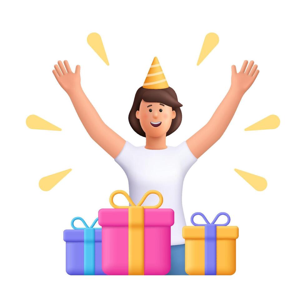 Person celebrating with gifts vector