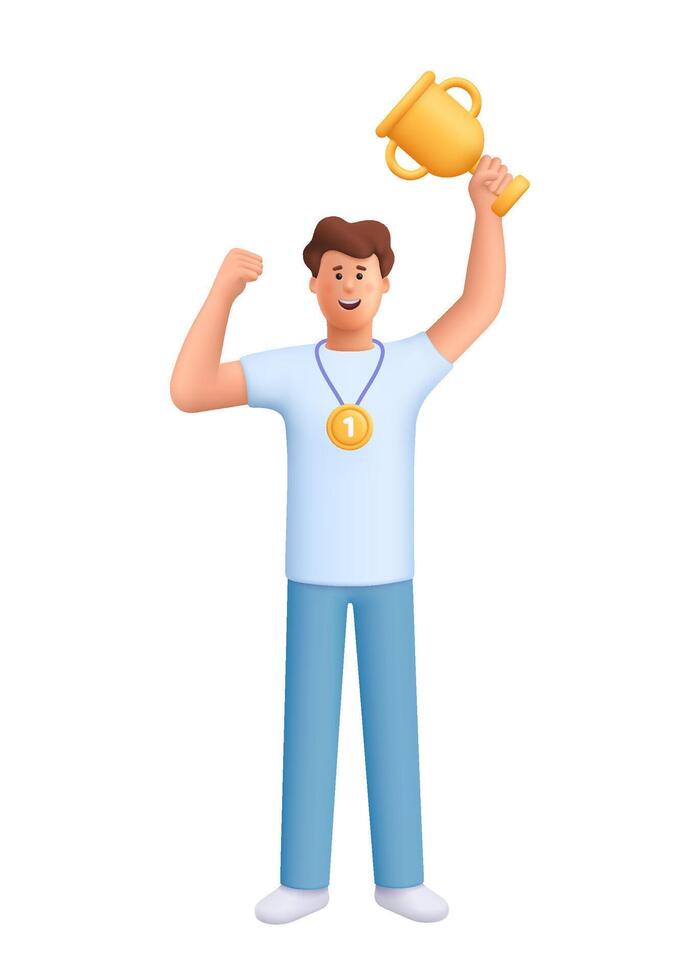 Winner holding a trophy vector