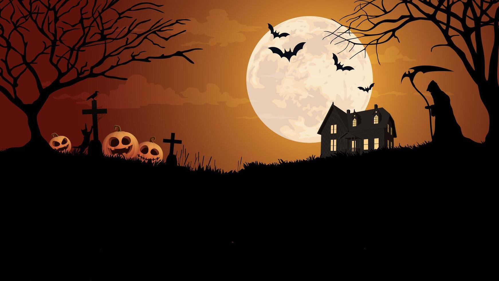 Halloween night with bats and pumpkins vector
