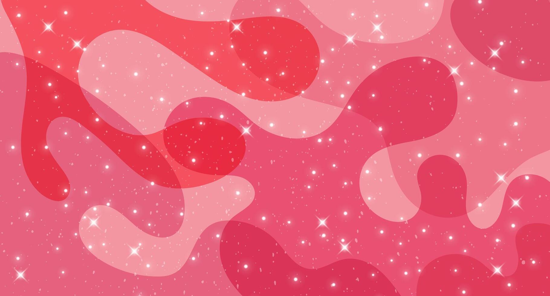 Abstract red and pink wavy shapes with stars. Modern organic fluid design background. Vibrant banner for social media and greeting card. vector