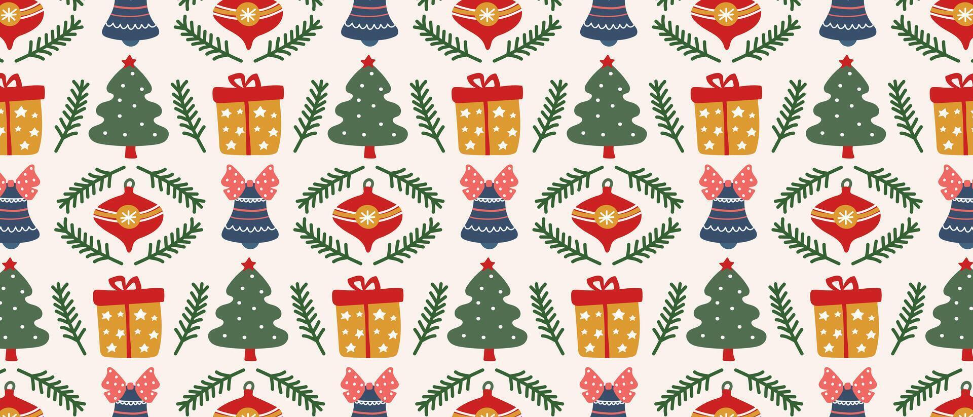 Christmas trees and gift pattern vector
