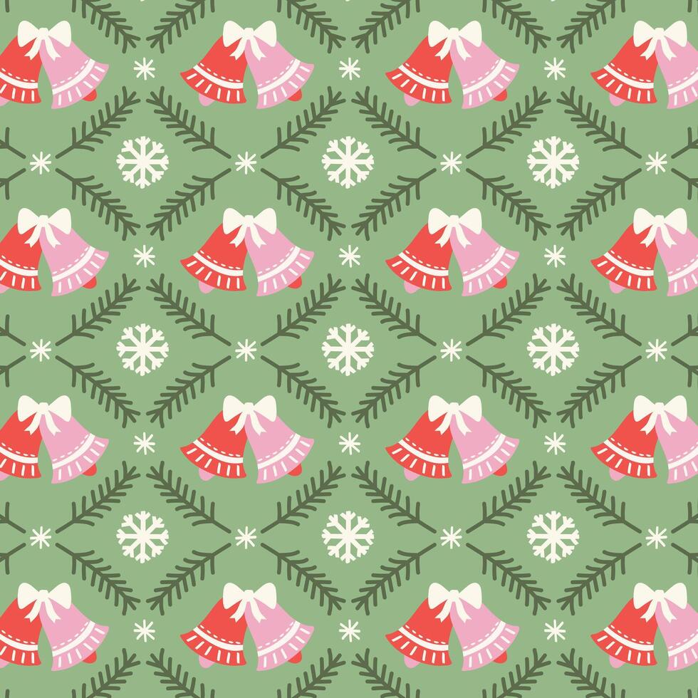 Christmas bells and snowflakes pattern vector